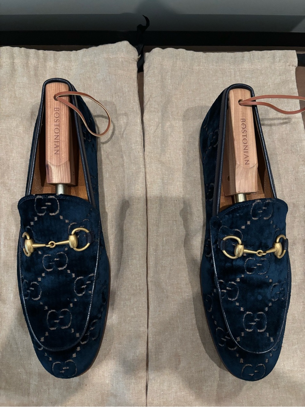 Men’s Gucci GG Jordaan Blue Velvet Horsebit Loafer